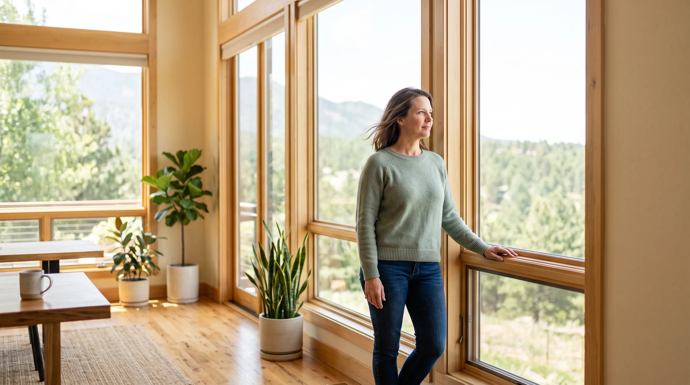 A welcoming, sunlit consulting room at The Redpoint Center, a care team member greeting a new client.